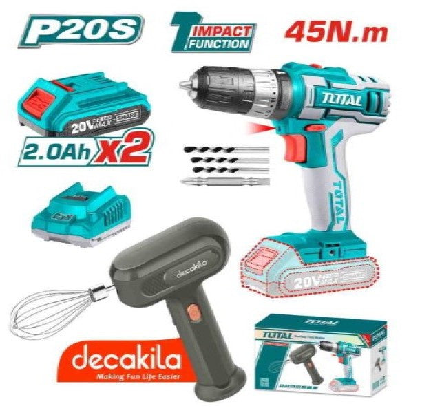 TOTAL CONBO DEAL 20 V LITHIUM-ION CORDLESS IMPACT DRILL  دريل بطاريتين 20 فولت حفر مع خلاط