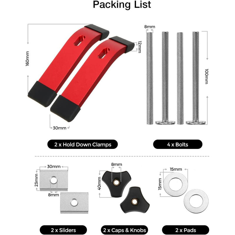 2 Set Quick Acting T-Track Hold Down Clamp with T Bolts and Slider