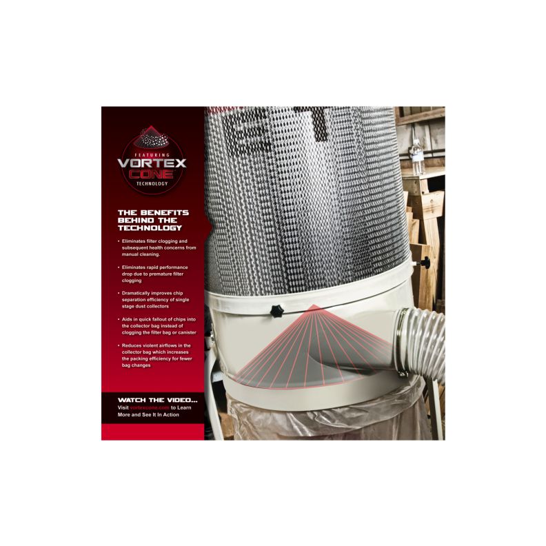 JET DC-1200VX-CK1 Dust Collector, 2-Micron Canister Filter, 2 HP, 1Ph 230V