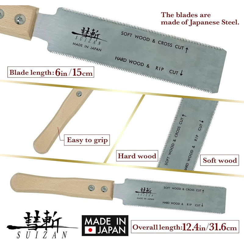 SUIZAN Japanese Pull Saw Ryoba 6 Inch Replaceable Small Hand Saw Flexible Flush Cut Trim Saw for Hardwood and Softwood