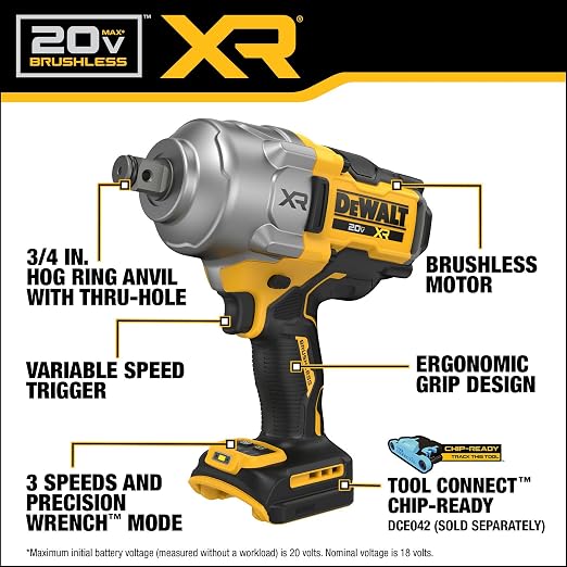 Dewalt 20V MAX XR Brushless Cordless 3/4 in. High Torque Impact Wrench