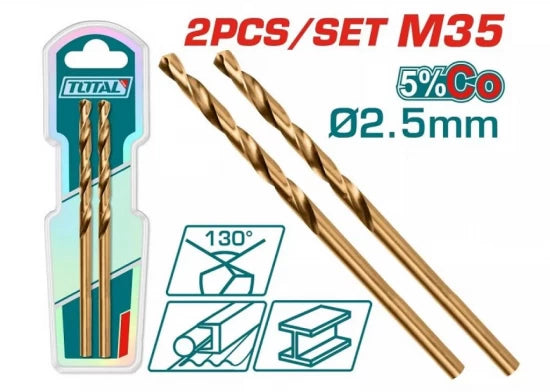 TOTAL (2pcs) Metal Drill Bit M35 HSS-CO 2.5mm