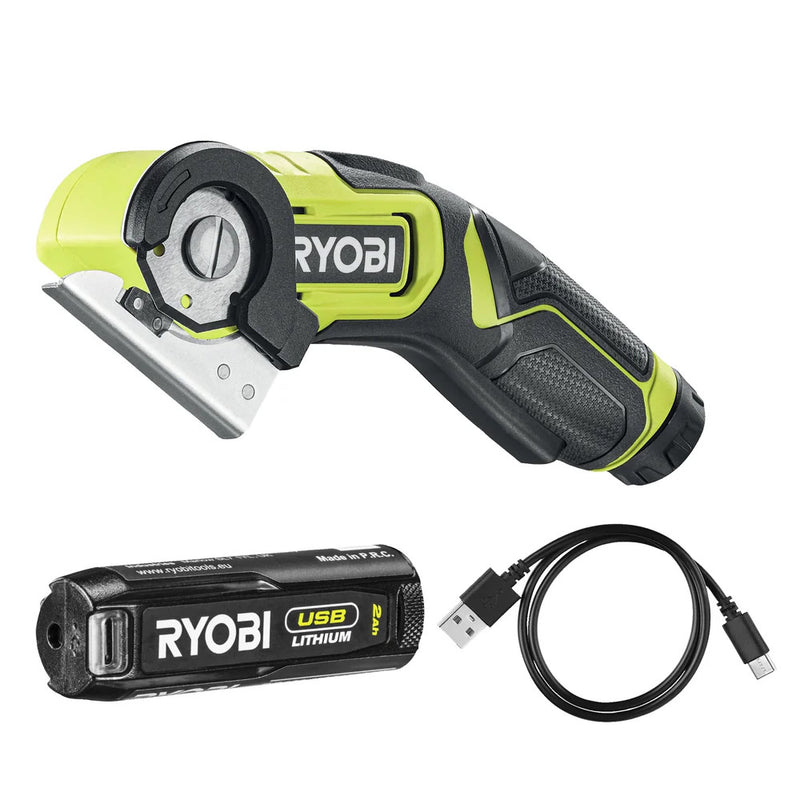 RYOBI electric scissors for cardboard, fabric, leather, carpets, and plastics
