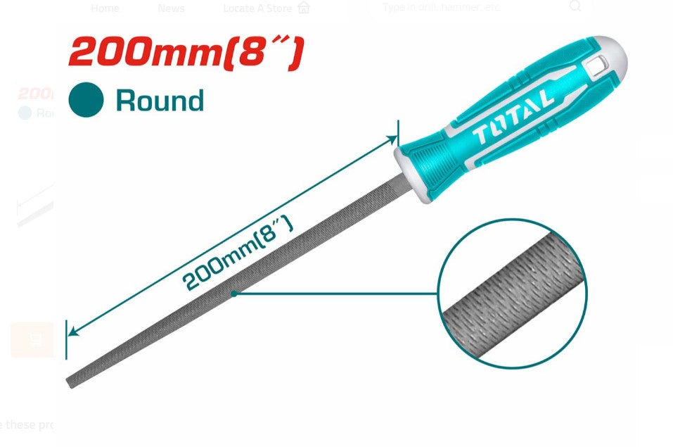 TOTAL Round Steel File - مبرد حديد مدور 8 انش