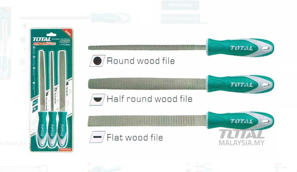 TOTAL - 3 Pcs Wood File Set  - طقم مبرد خشب مسطح - مدور - مثلث