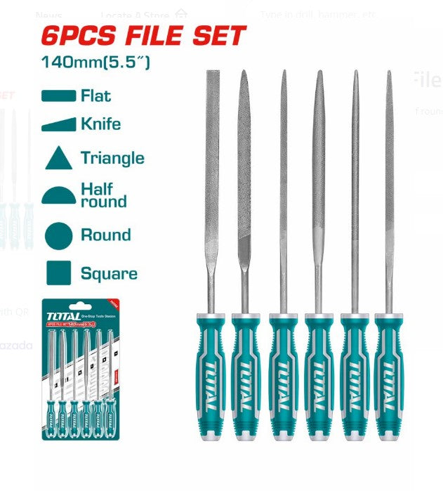 TOTAL 6 Pcs File Set - طقم مبرد حديد صغير يد فيبر 6 قطعة