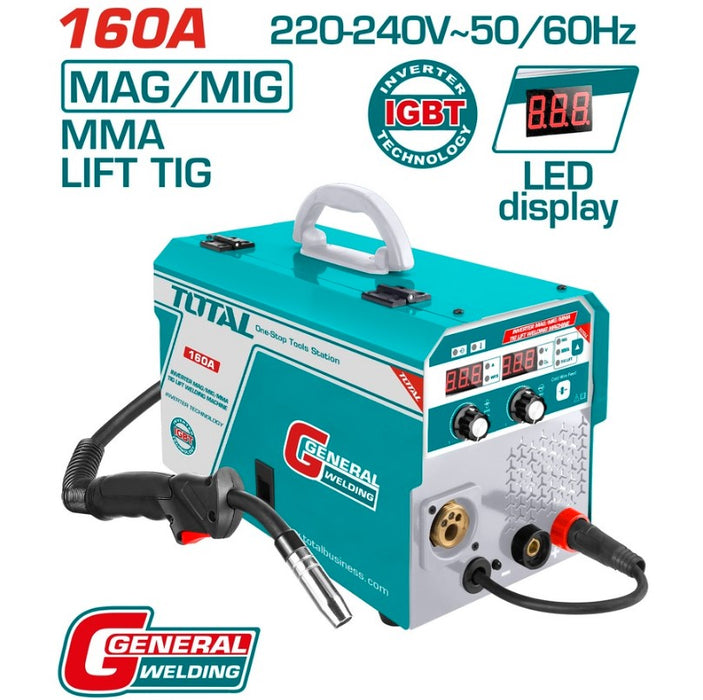 TOTAL Inverter MAG/MIG/MMA/TIG Lift welding machine 160A   - ماكينة لحام كهرباء بكرة - حديد نحاس ارغون 160 امبير