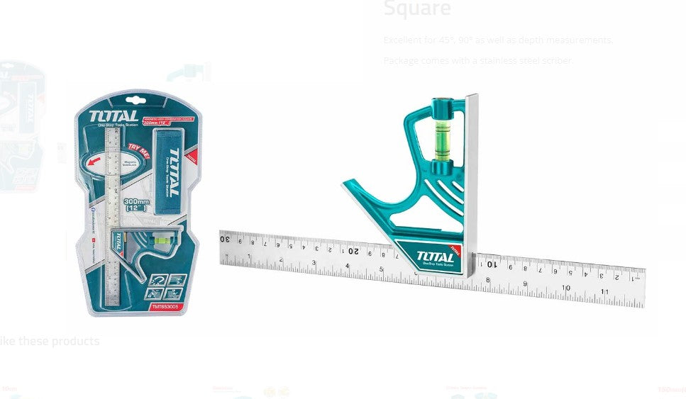 TOTAL Magnetic Lock Combination Square - مسطرة زاوية ستيل مغناطيس متحرك 12 انش مع شنطة قماش