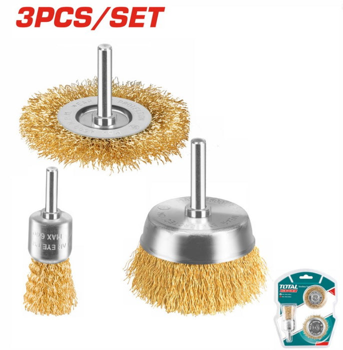 TOTAL 3 Pcs wire brush set  - طقم فرش على الدريل نحاس 3 قطع