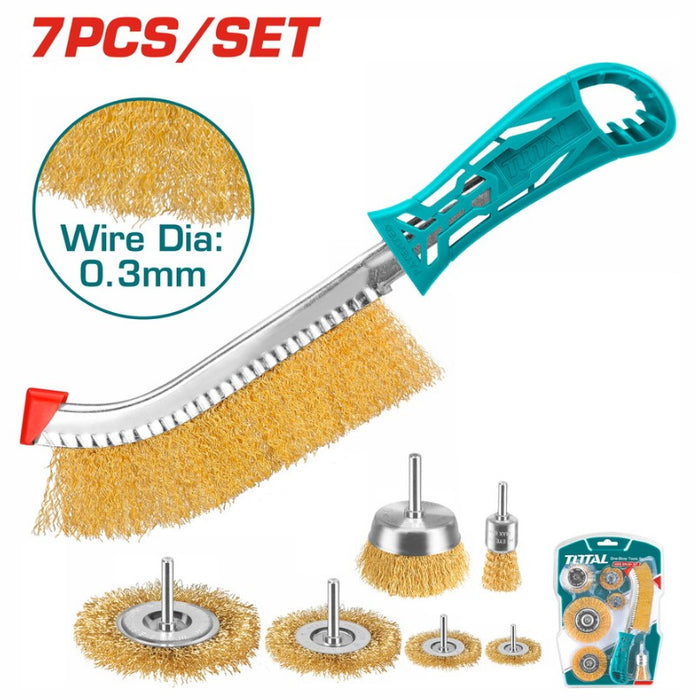 TOTAL 7 Pcs wire brush set  -طقم فرش 7 قطع على الدريل 2كوب+4قرص+1فرشة