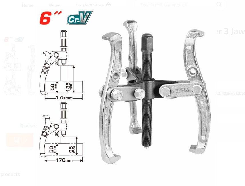 TOTAL THREE JAWS PULLER 6"  زركينا 3 قاعدة مطلي كروم