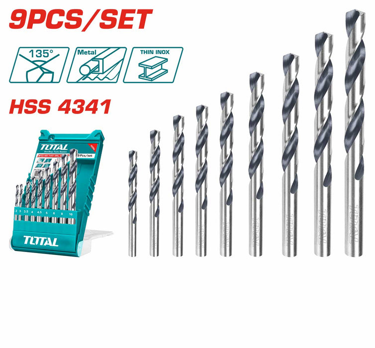 TOTAL 9 Pcs HSS Twist Drill Bits Set