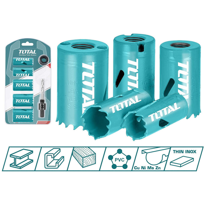 TOTAL Bi-metal Hole saw set طقم هولسو بكرت 7 قطع مع مندريل عادي