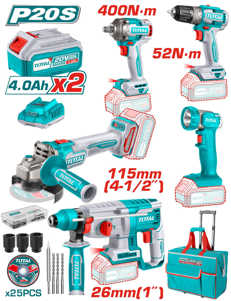 TOTAL 5 Pcs Cordless industrial combo kit