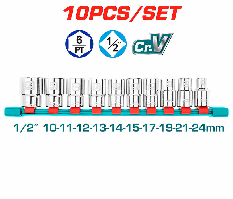 TOTAL 10 Pcs 1/2″ Socket Set