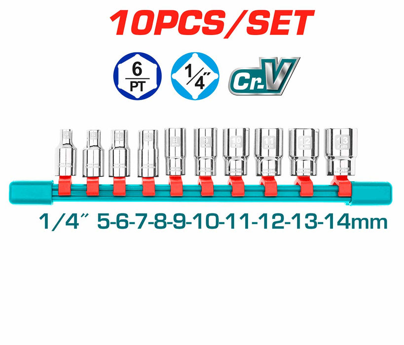 TOTAL 10 Pcs 1/4″ Socket Set