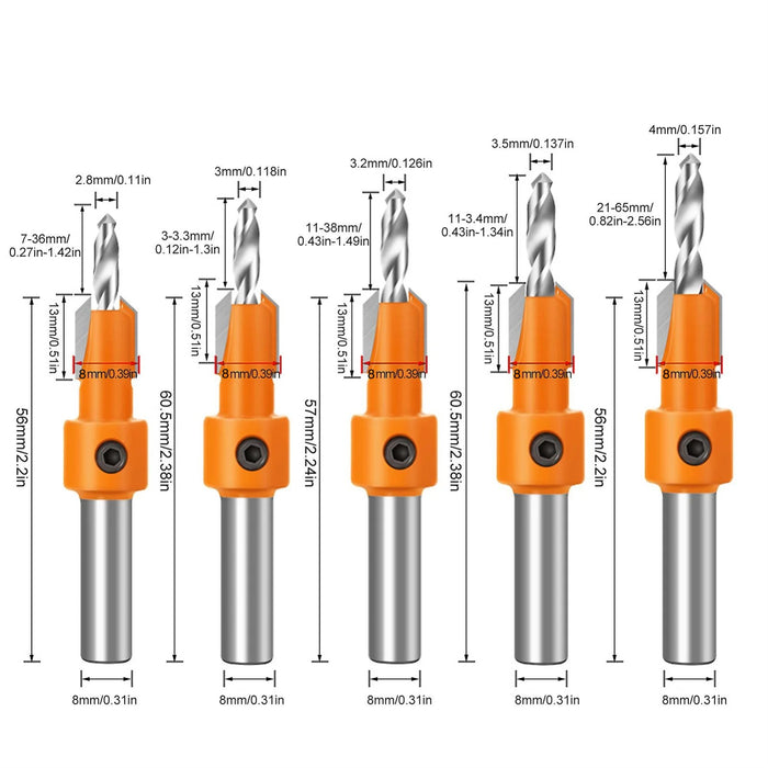 5pc Countersink Drill Bit Set