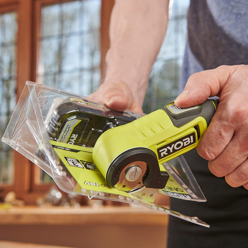 RYOBI electric scissors for cardboard, fabric, leather, carpets, and plastics