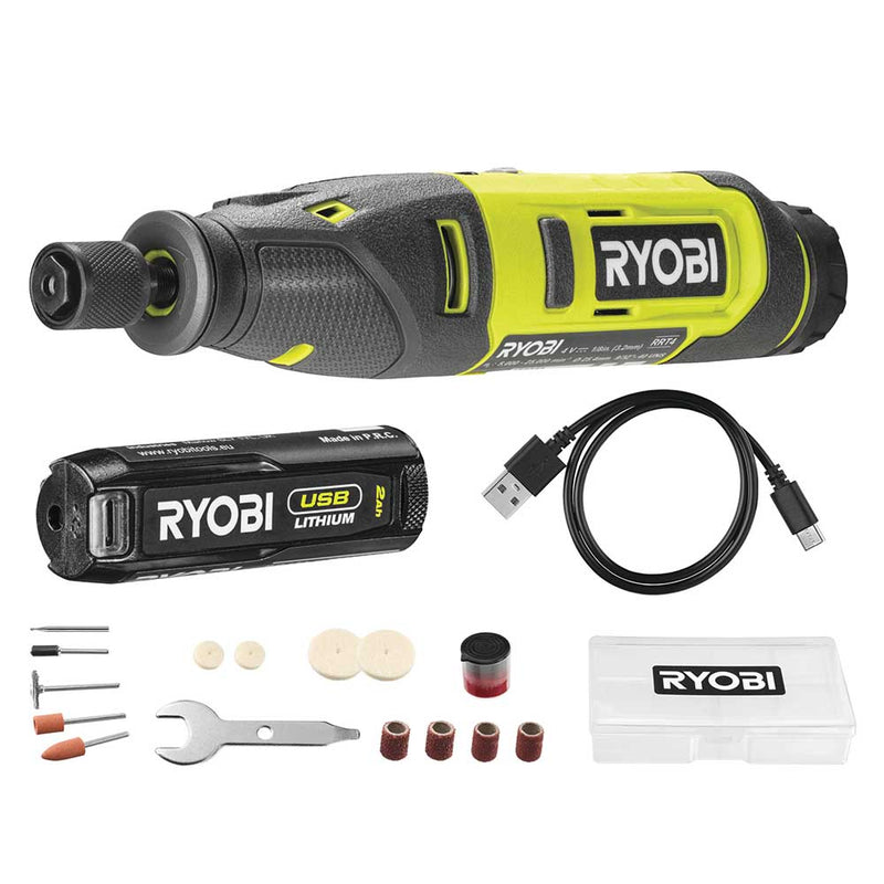 Cordless Rotary Tool Starter Kit 4V, 5,000–25,000 RPM, 3.2 mm Collet, 15 Piece Kit