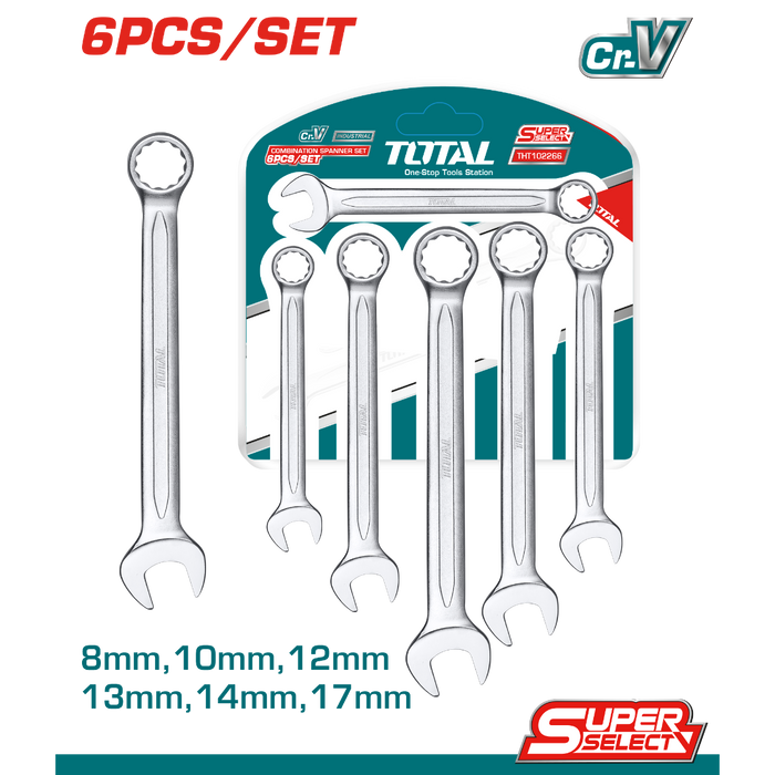 TOTAL 6PCs Combination Spanner Set 8mm-17mm (THT102266)