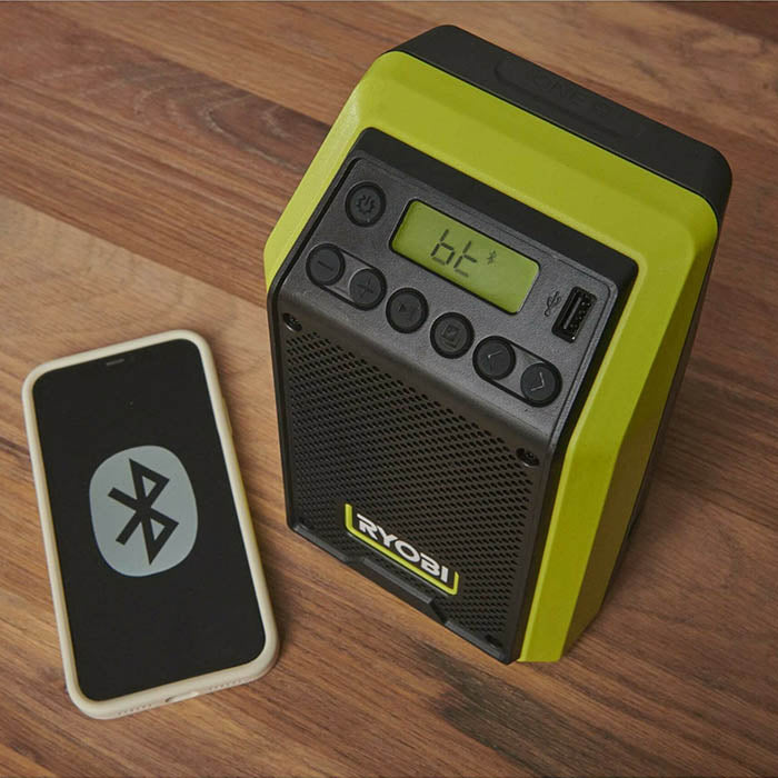 Ryobi Cordless Bluetooth Radio, Charge Smartphones,18V, 10W