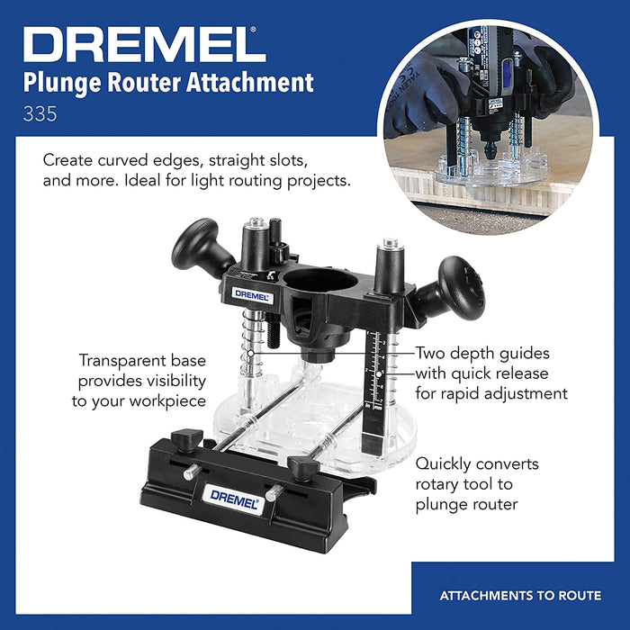 Dremel 335-01 Rotary Tool Plunge Router Attachment, Compact & Lightweight for Light-Duty Routing Projects, Perfect for Woodworking & Inlay Work
