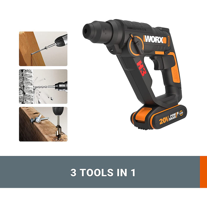 Worx 20V MAX 3-in-1 H3 Cordless Rotary Hammer Drill – WX390.9 بدون بطاريه او شاحن