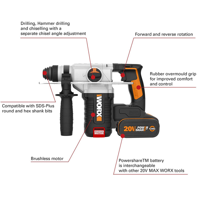 WORX WX380 BRUSHLESS ROTARY HAMMER
