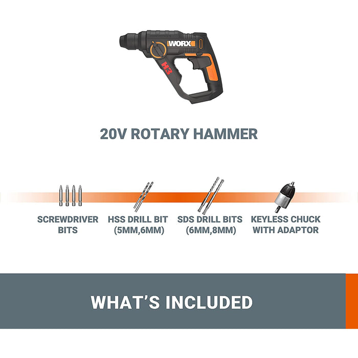 Worx 20V MAX 3-in-1 H3 Cordless Rotary Hammer Drill – WX390.9 بدون بطاريه او شاحن