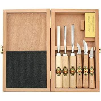 Two Cherries 7-Piece Wood Carving Set in Wood Box