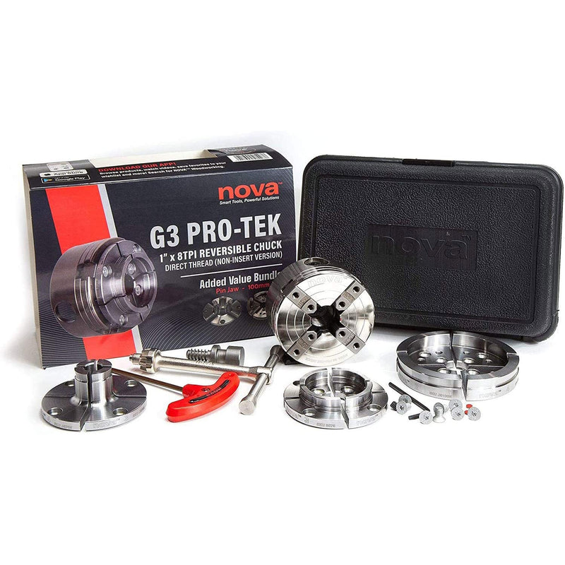 NOVA 48293 PRO-TEK G3 1" X 8 TPI Reversible Wood Turning Nickel Plated Chuck
