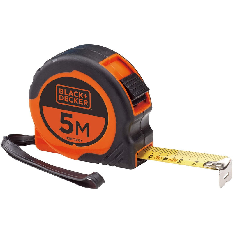 Black+Decker 5m x 19mm Bi-Material Short Retractable Tape with Belt Clip