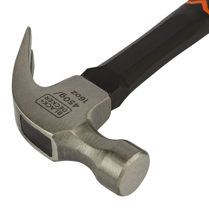 BLACK+DECKER Metal Fiberglass Handle Claw Hammer-450gms