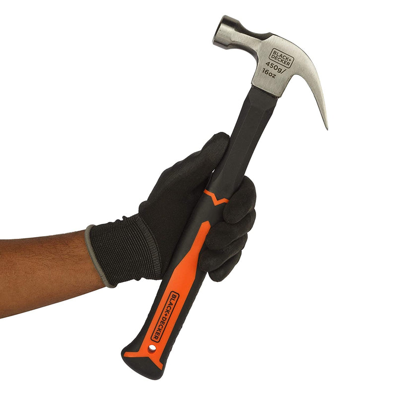BLACK+DECKER Metal Fiberglass Handle Claw Hammer-450gms