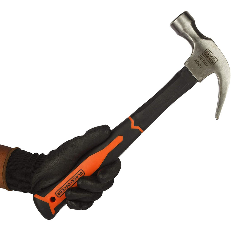 Black+Decker 20oz 560g Bimaterial Fiberglass Handle Metal Claw Hammer