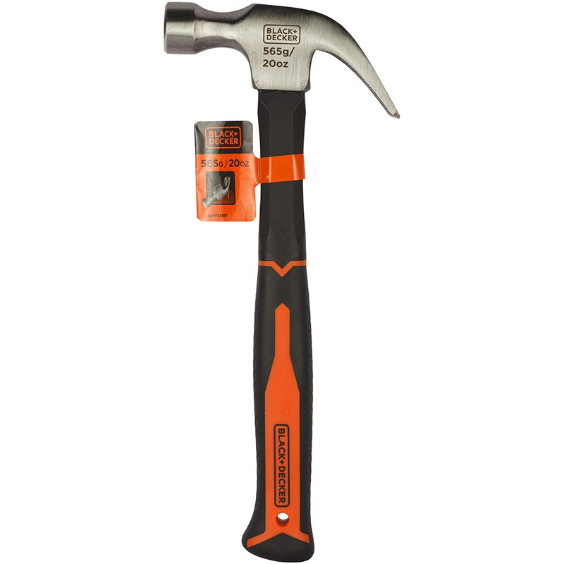 Black+Decker 20oz 560g Bimaterial Fiberglass Handle Metal Claw Hammer