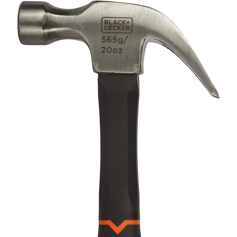 Black+Decker 20oz 560g Bimaterial Fiberglass Handle Metal Claw Hammer