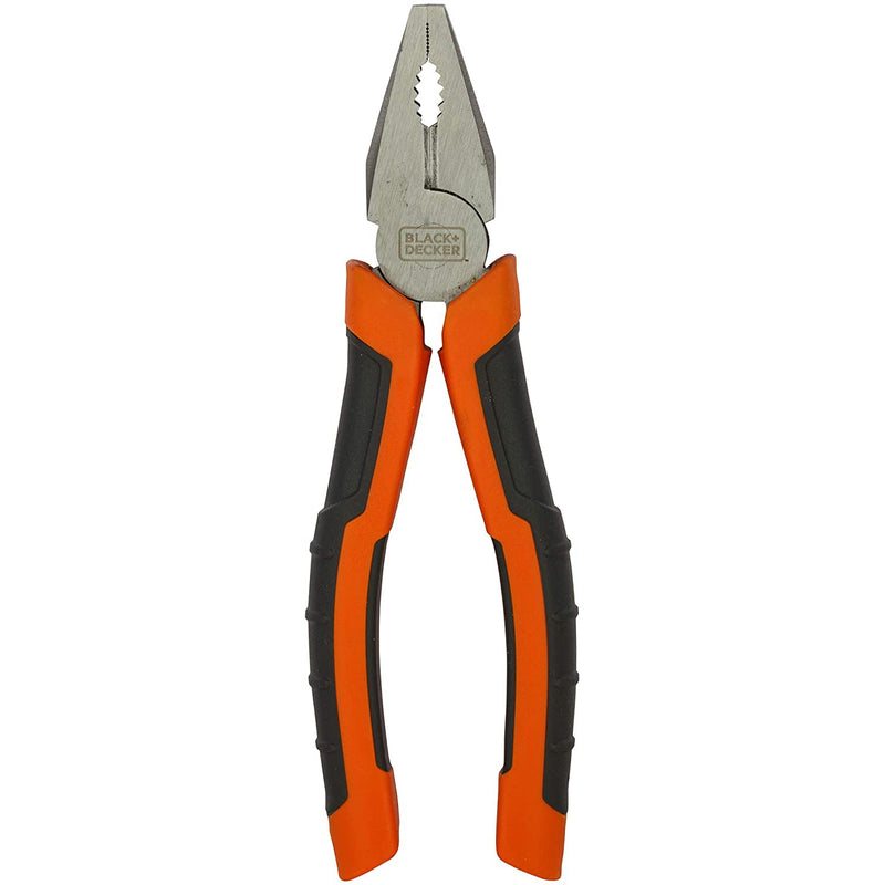 Black+Decker 180mm Bi-Material Steel Combination Pliers with Rubber Grip for Gripping, Twisting, Bending & Cutting Wire/Cable,