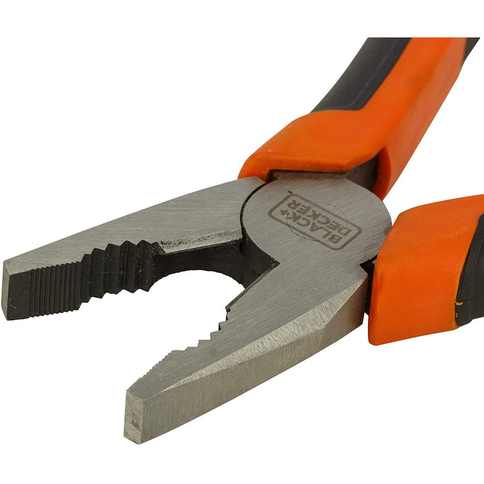 Black+Decker 180mm Bi-Material Steel Combination Pliers with Rubber Grip for Gripping, Twisting, Bending & Cutting Wire/Cable,