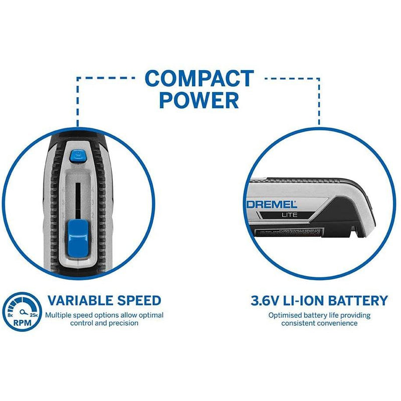 DREMEL® Lite 7760 Cordless Rotary Tool Li-Ion 3.6 V, Multi Tool Kit with 15 Accessories – Quick. Compact. All-round. اداة متعددة الاستخدامات من دريميل