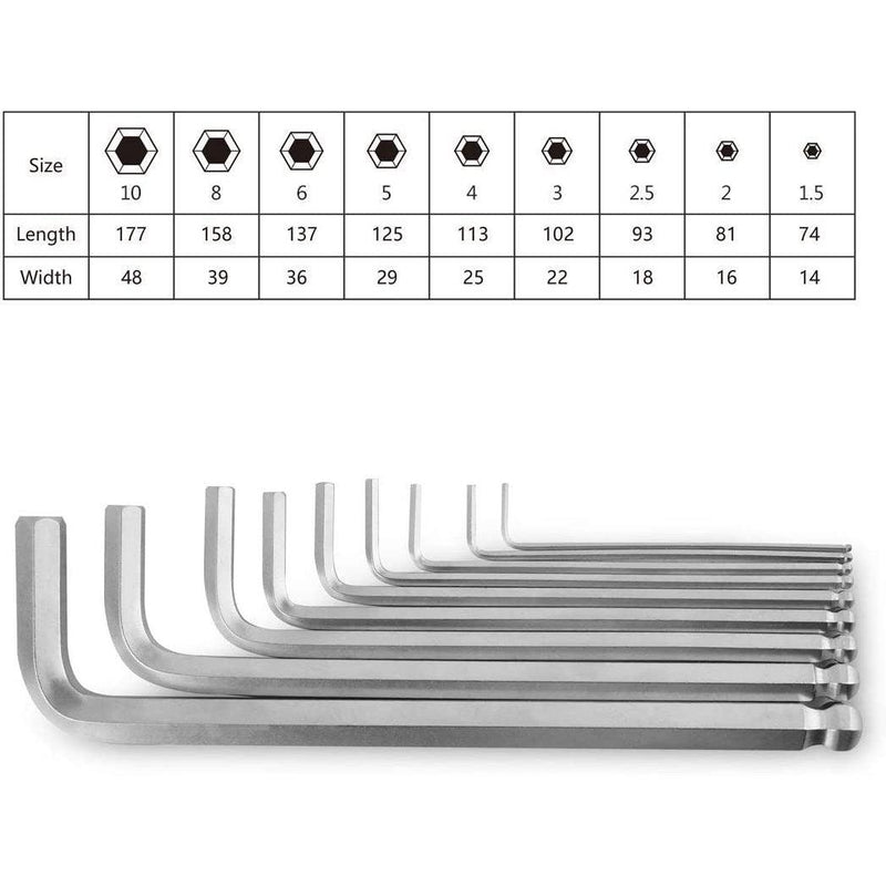 HEX KEY SET 9PC 1.50MM-10MM BALL POINT ENDED عدد يدوية