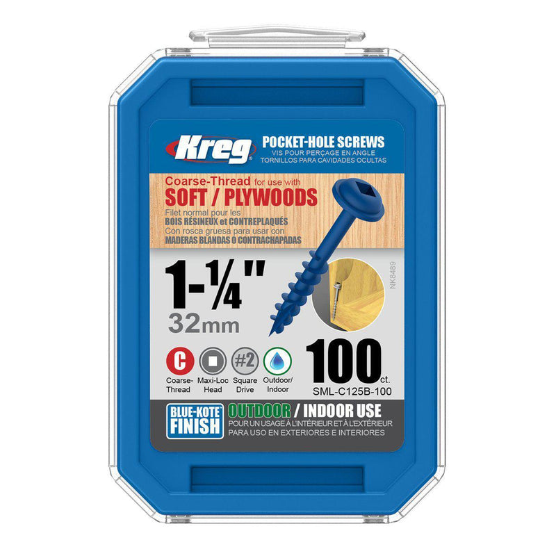 KREG® Blue-Kote™ Pocket-Hole Screws - 32mm/1.25", #8 Coarse-Thread, Maxi-Loc™,-kreg Tool-Hawi tools-هاوي عدد