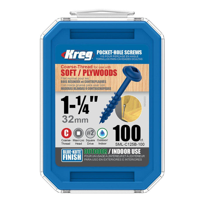 KREG® Blue-Kote™ Pocket-Hole Screws - 32mm/1.25", #8 Coarse-Thread, Maxi-Loc™,-kreg Tool-Hawi tools-هاوي عدد