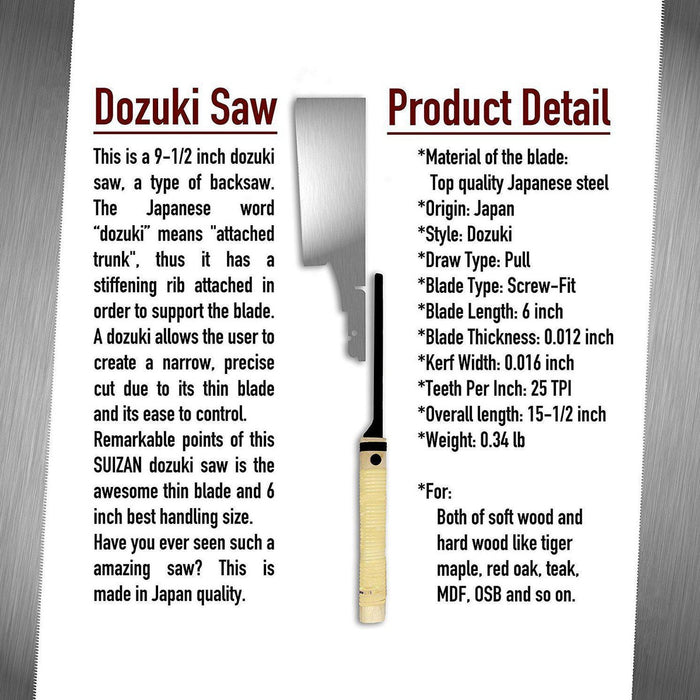 SUIZAN Japanese Hand Saw 6 inch Dozuki (Dovetail) منشار دوفتيل ياباني-SUIZAN-Hawi tools-هاوي عدد