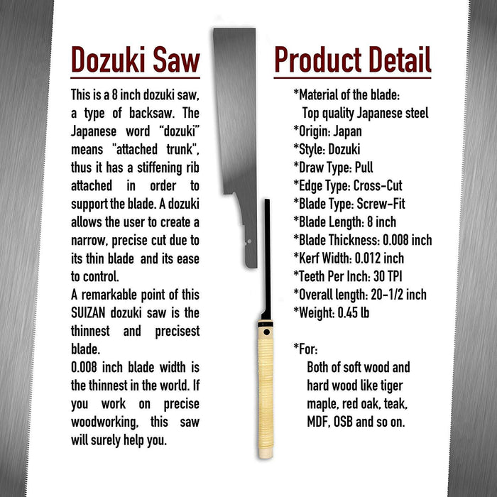 SUIZAN Japanese Saw ultra fine cut saw 8 inch Dozuki (Dovetail)-SUIZAN-Hawi tools-هاوي عدد